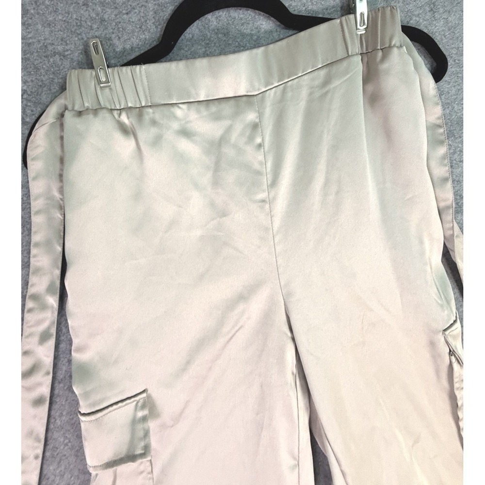 Champagne Satin Cargo Pants Women's Size Small Beige‎ Tie Waist Jogger - Picture 2 of 7
